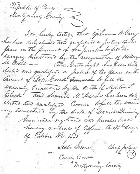 October 1838 Precinct of Lake Creek